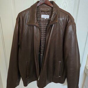 Vintage Calvin Klein Leather Jacket Brown buttery soft Mens XL 90s